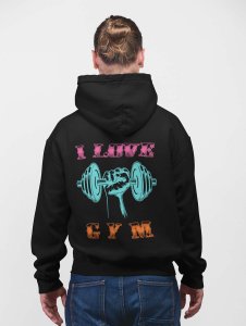 I Love Gym, (BG Pink, Blue &Orange) printed artswear black hoodies for winter casual wear specially for Men