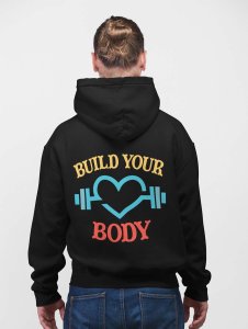 Build Your Body Text printed artswear black hoodies for winter casual wear specially for Men