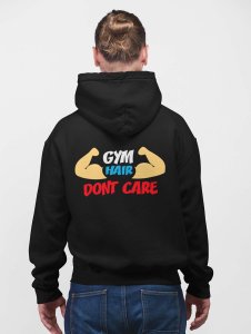 Gym Here, Don't Care (BG Blue& Red)printed activewear black hoodies for winter casual wear specially for Men