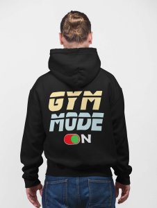 Gym Mode On, (BG Yellow& Blue)printed activewear black hoodies for winter casual wear specially for Men
