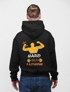 Foremost Hard But Faithful Text printed artswear black hoodies for winter casual wear specially for Men