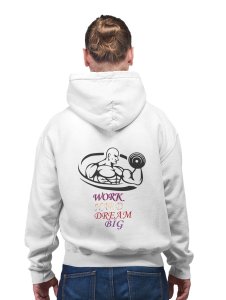 Semi Human , Work Hard, Dream Big printed artswear white hoodies for winter casual wear specially for Men