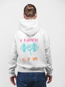 I Love Gym, (Pink and Orange Text) printed artswear white hoodies for winter casual wear specially for Men