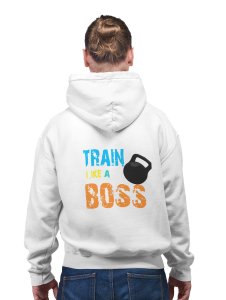 Train Like A Boss printed artswear white hoodies for winter casual wear specially for Men