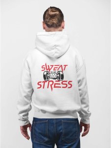 Sweat, Stress( Red Text ) printed artswear white hoodies for winter casual wear specially for Men