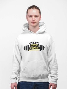 Stop saying Tomorrow (BG Yellow) printed artswear white hoodies for winter casual wear specially for Men