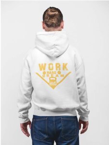 Work Hard, Dream Big, (BG Golden) printed artswear white hoodies for winter casual wear specially for Men