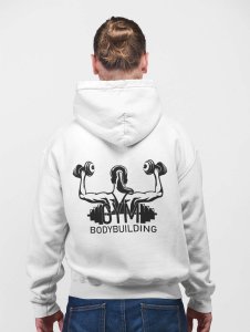 Bodybuilding, A Girl Lifts Dumble printed artswear white hoodies for winter casual wear specially for Men