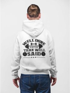 Well Done is Better Than Well Said (BG Black )printed artswear white hoodies for winter casual wear specially for Men
