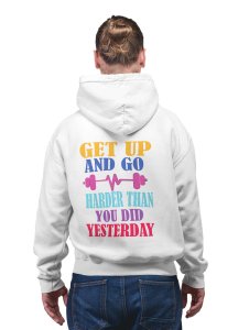 Get Up and Go, Harder printed artswear white hoodies for winter casual wear specially for Men
