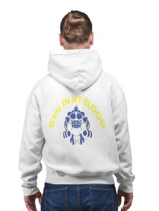 Gym In My Blood, (Yellow and White) printed artswear white hoodies for winter casual wear specially for Men