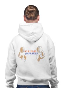 Push Yourself printed artswear white hoodies for winter casual wear specially for Men