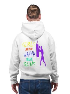 Girls Just text printed artswear white hoodies for winter casual wear specially for Men