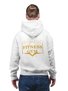 Fitness Gym, (BG Golden) printed activewear white hoodies for winter casual wear specially for Men