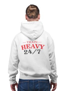 Train Heavy 24/7 (BG Red & Black )printed activewear white hoodies for winter casual wear specially for Men