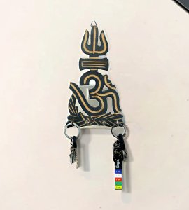 Om and Trishul wooden hanging keystand / key rack for walls of your home and offices (black)