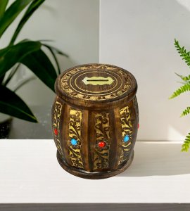 Barrel handcrafted Moti dhollak shaped money bank/ coin storage box/ gullak with coin slot for kids (Brown)