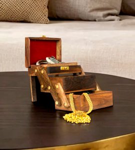 Wooden decorative vintage handcrafted jewellery and trinklets box/container for womens(square)