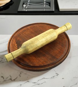 The round wooden circle liner designed chowki and Belan set/ dough maker, rolling pin board/ Chakla & belan for Indian kitchens