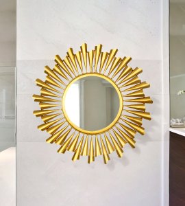 Cone designed sun burst mirror/ tiny pyramids based mirror /sheeshah / old vintage mirror for home decor (golden)