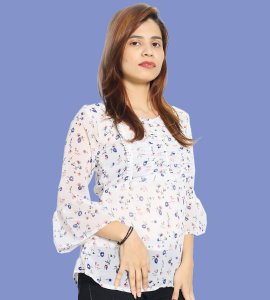 Miny blue flowers floral womens printed top (white) - Made up of Rayon for your plesant and cozy
