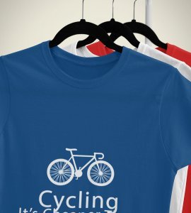 Cycling its cheaper than therapy Illustration art - Printed Tees for men - designed for fun and creative atmosphere around you - youth oriented design