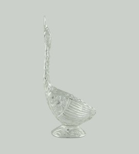 Handcrafted exquisite silver brass metal kissing swan couple for home and office decor(small)