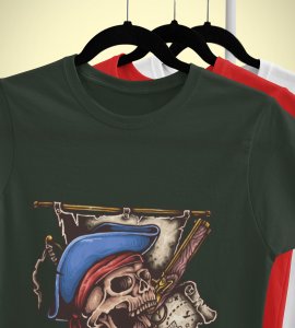 Pirate's skull (blue hat) -round crew neck cotton tshirts for men