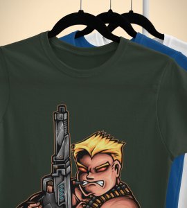 Gun man Illustration art -round crew neck cotton tshirts for men