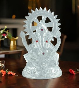 Sterling silver Lord ganesha murti/ figurine with chakra for home and puja ghar