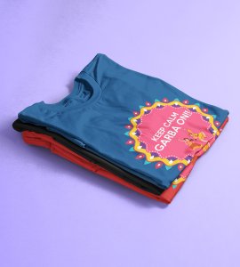 Keep calm, garba on printed unisex adults round neck cotton half-sleeve blue tshirt specially for Navratri festival/ Durga puja