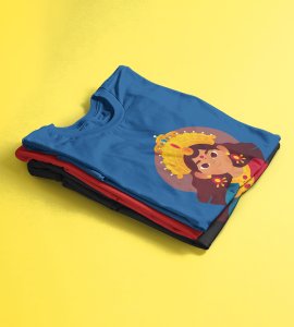 Durga maa animation printed unisex adults round neck cotton half-sleeve blue tshirt specially for Navratri festival/ Durga puja