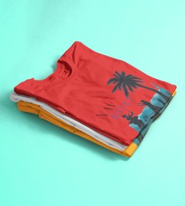 Navratri (Trees) printed unisex adults round neck cotton half-sleeve red tshirt specially for Navratri festival/ Durga puja