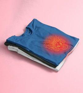 Durga maa face (Bright light) printed unisex adults round neck cotton half-sleeve blue tshirt specially for Navratri festival/ Durga puja