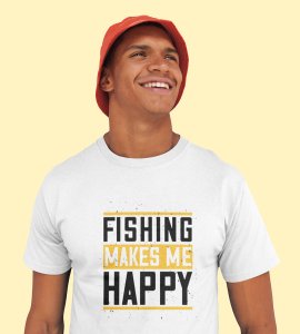 Fishing makes me happy Illustration art - Printed Tees for men - super comfy - designed for fun and creative atmosphere around you - youth oriented design