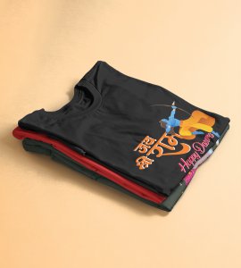 Jai shree ram text printed unisex adults round neck cotton half-sleeve black tshirt specially for Navratri festival/ Durga puja