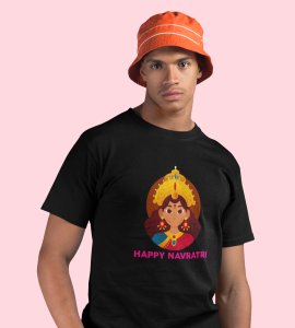 Durga Maa face animation printed unisex adults round neck cotton half-sleeve black tshirt specially for Navratri festival/ Durga puja