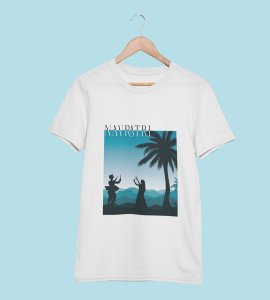 Dark scenery printed unisex adults round neck cotton half-sleeve white tshirt specially for Navratri festival/ Durga puja