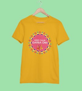 Keep calm, garba on printed unisex adults round neck cotton half-sleeve yellow tshirt specially for Navratri festival/ Durga puja