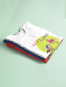 Lets garba (green) printed unisex adults round neck cotton half-sleeve blue tshirt specially for Navratri festival/ Durga puja