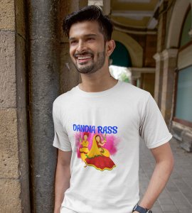Dandiya rass printed unisex adults round neck cotton half-sleeve white tshirt specially for Navratri festival/ Durga puja