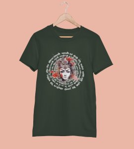 Durga maa (Mantras behind) printed unisex adults round neck cotton half-sleeve green tshirt specially for Navratri festival/ Durga puja
