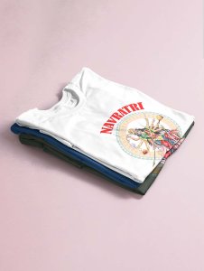 Durga devi printed unisex adults round neck cotton half-sleeve white tshirt specially for Navratri festival/ Durga puja