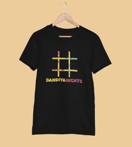 Hashtag printed unisex adults round neck cotton half-sleeve black tshirt specially for Navratri festival/ Durga puja