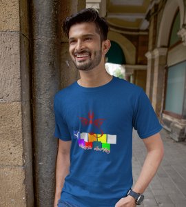Whats the colour today printed unisex adults round neck cotton half-sleeve blue tshirt specially for Navratri festival/ Durga puja