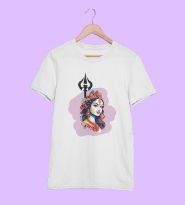 Durga maa (trishul) printed unisex adults round neck cotton half-sleeve white tshirt specially for Navratri festival/ Durga puja