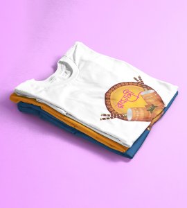 Navratri (2 dhaks) printed unisex adults round neck cotton half-sleeve white tshirt specially for Navratri festival/ Durga puja
