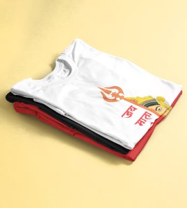 Jai mata di (trishul) printed unisex adults round neck cotton half-sleeve white tshirt specially for Navratri festival/ Durga puja