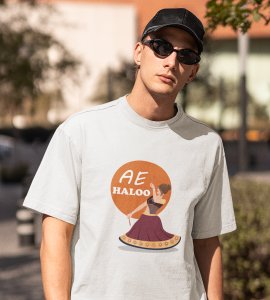 Ae haloo printed unisex adults round neck cotton half-sleeve white tshirt specially for Navratri festival/ Durga puja 