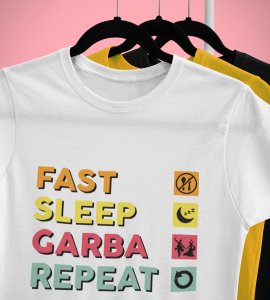 Fast sleep garba repeat printed unisex adults round neck cotton half-sleeve white tshirt specially for Navratri festival/ Durga puja